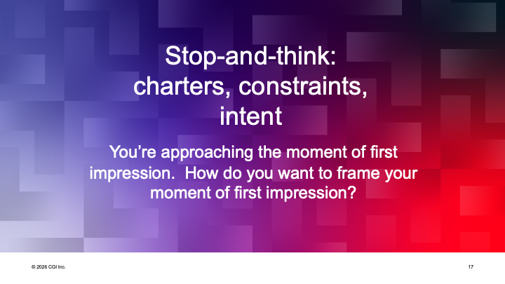 Stop to Think - Charters, Constraints, Intent